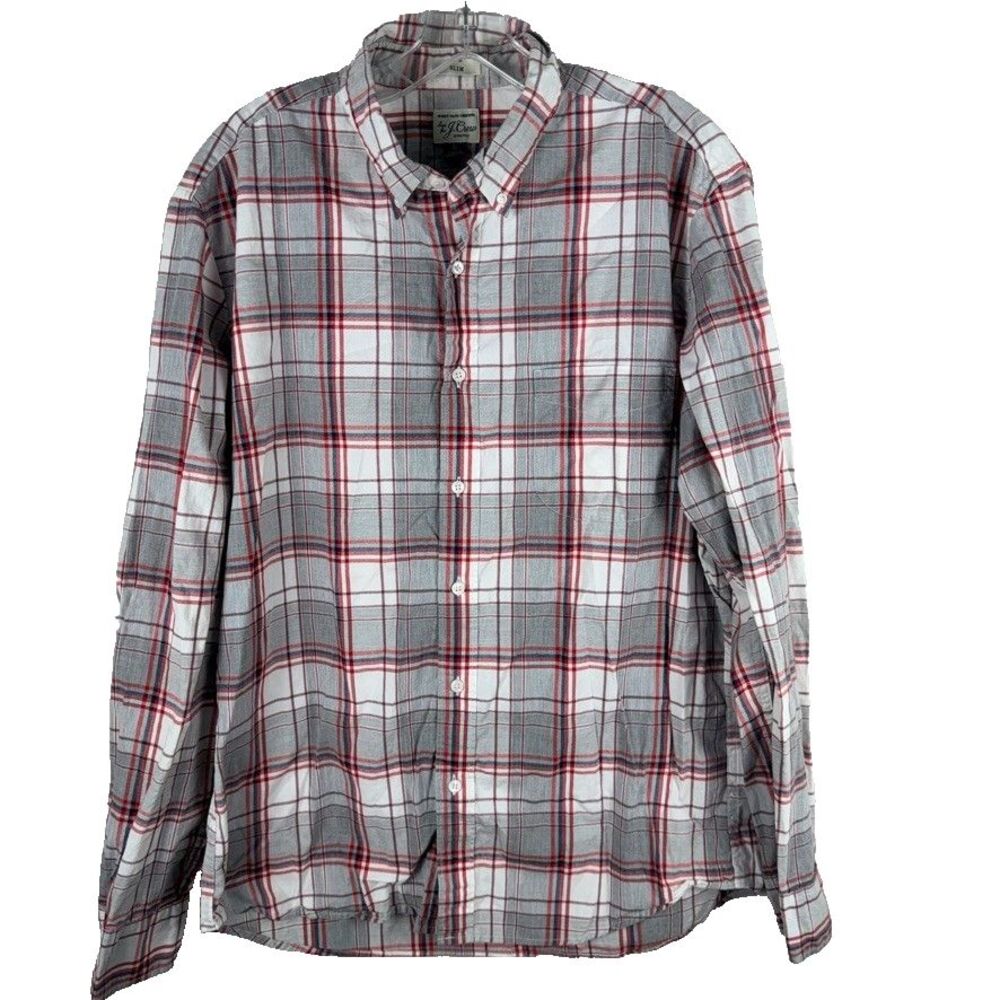 J.Crew Button Down Mens Large Slim Secret Wash Classic Plaid Long Sleeve Shirt
